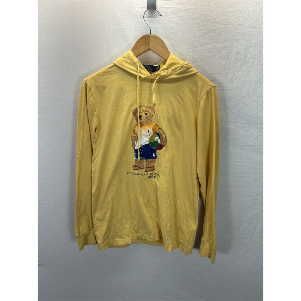 Polo Ralph Lauren Beach Polo Bear Hooded Long Sleeve T-Shirt Yellow Men's Sz S